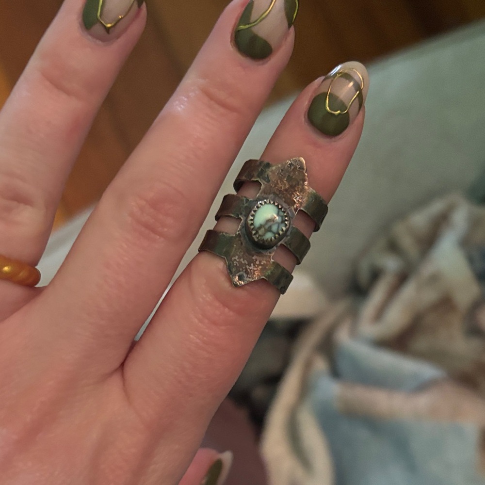 Turquoise Silver Statement Ring - image 1